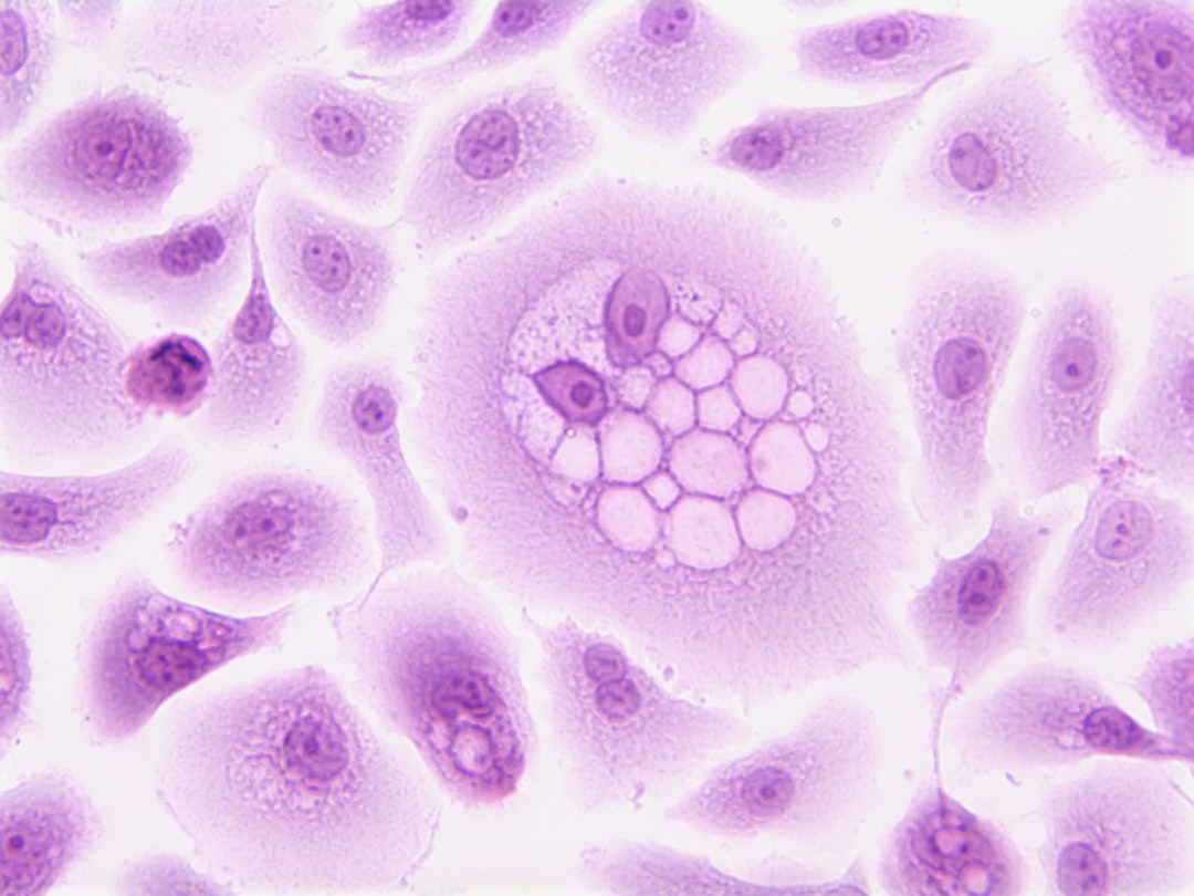Microscopic view of senescent zombie cells illustrating the science of senolytics and cellular aging
